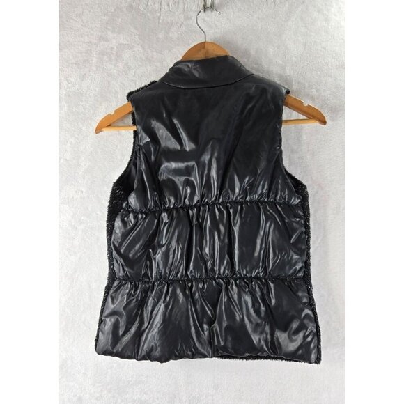 Girls Faded Glory Vest Large Faux Black Fuzzy Fur Silver Threads Puffer Back Qui - Picture 6 of 13